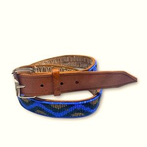 Dark Blue Light Blue Beaded Belt - Native American Design
